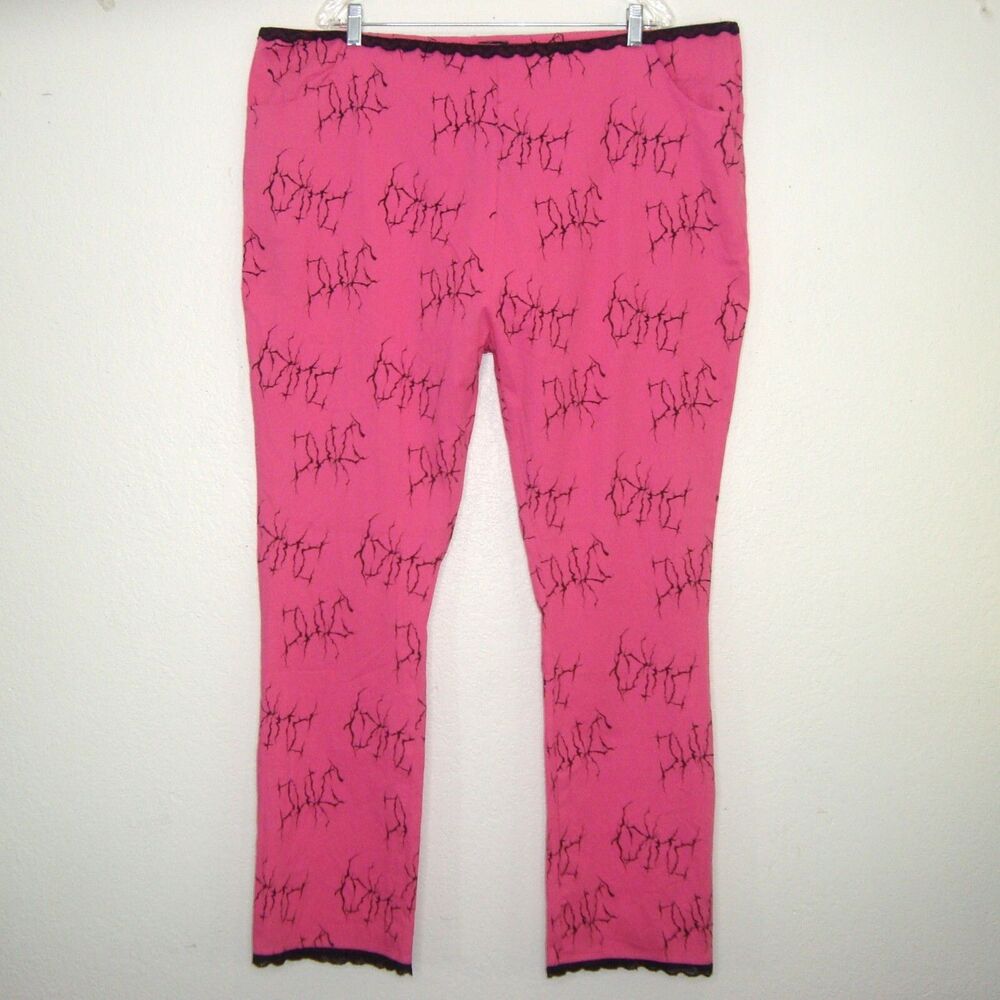 NWT Tunnel Vision Pink Black WhimsiGoth Lace Trimmed Side Zip Stretch Pants